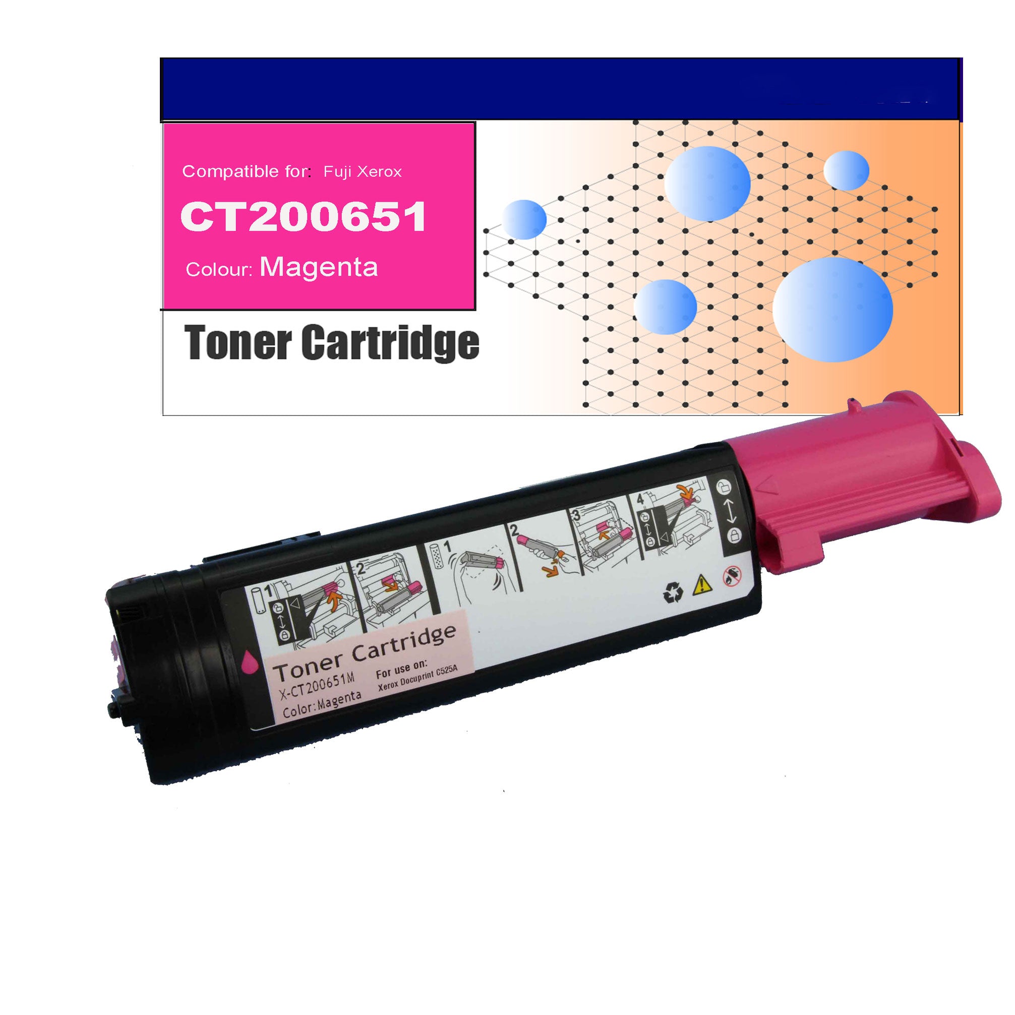 Compatible Toner for Fuji Xerox CT200651 (C525A) Magenta Toner Cartridges