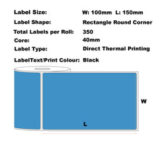 100mm x 150mm (4"x6") Direct Thermal Permanent SkyBlue Label, 350 Labels Per Roll 40mm Core, Perforated.