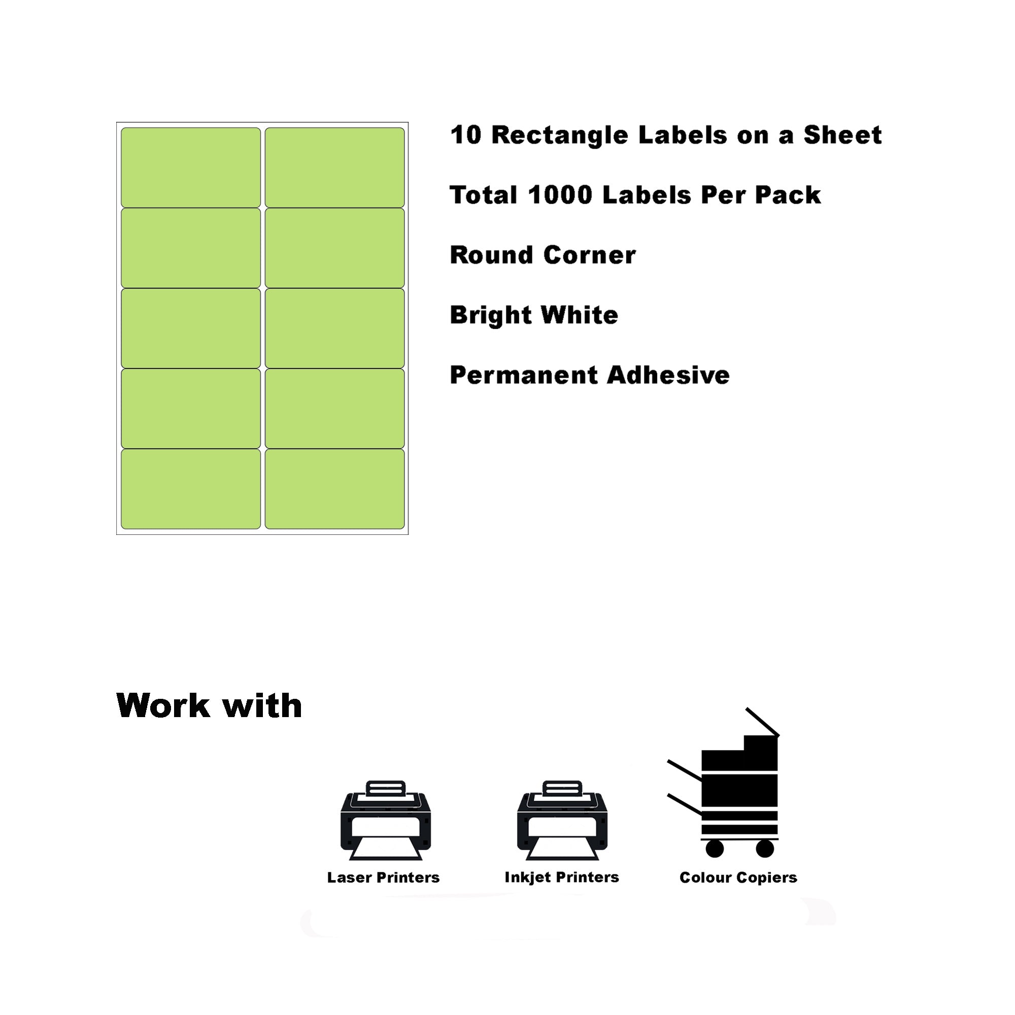A4 Format Rectangle Light Green 99.1 x 57mm Labels 10 Labels Per Sheet-100 Sheets