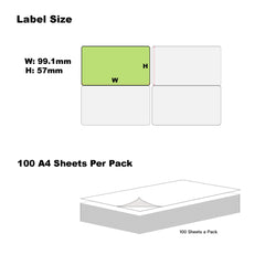 A4 Format Rectangle Light Green 99.1 x 57mm Labels 10 Labels Per Sheet-100 Sheets