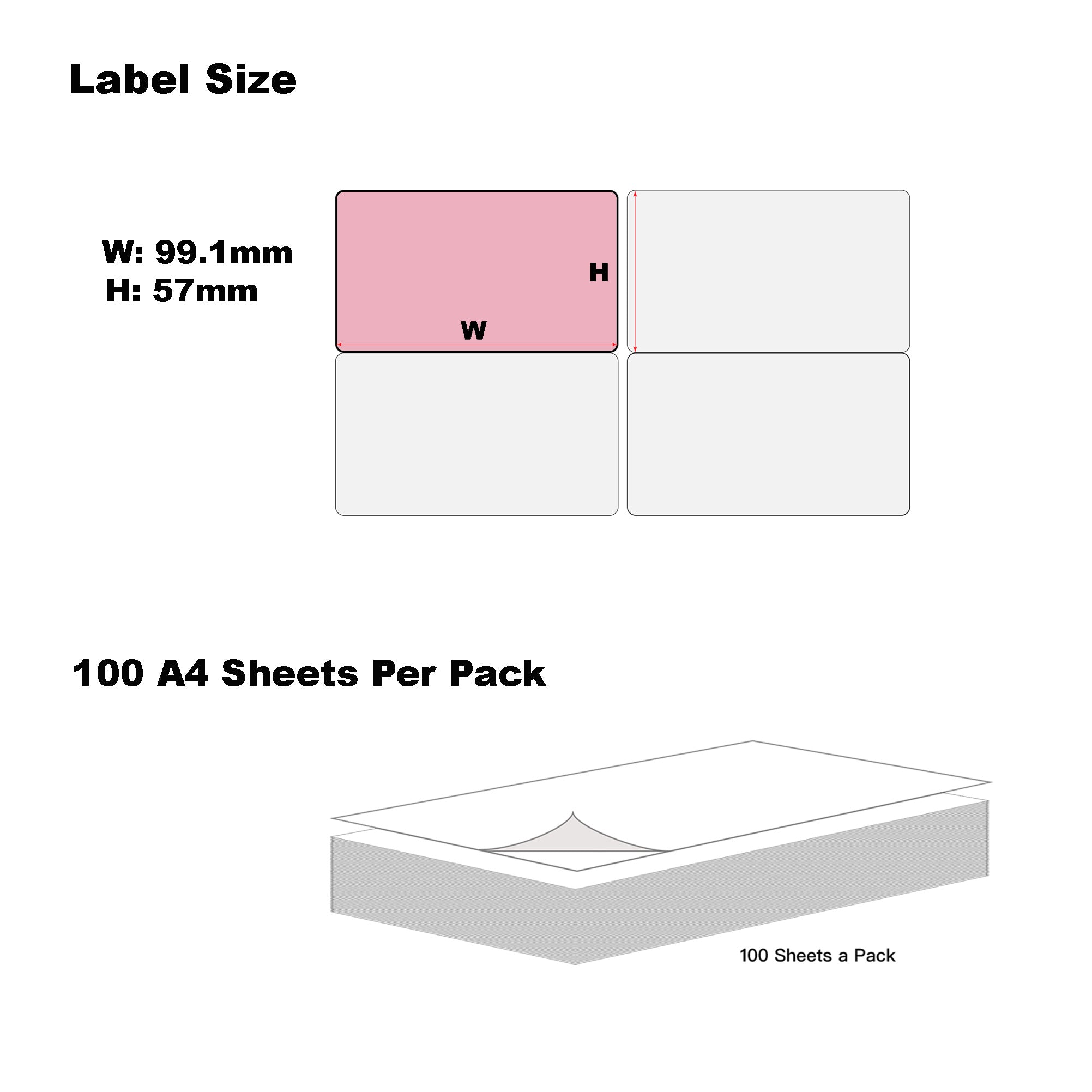 A4 Format Rectangle Light Pink 99.1 x 57mm Labels 10 Labels Per Sheet-100 Sheets