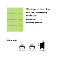A4 Format Rectangle Light Green 63.5 x 72mm Labels 12 Labels Per Sheet-100 Sheets