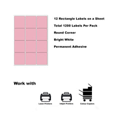 A4 Format Rectangle Light Pink 63.5 x 72mm Labels 12 Labels Per Sheet-100 Sheets