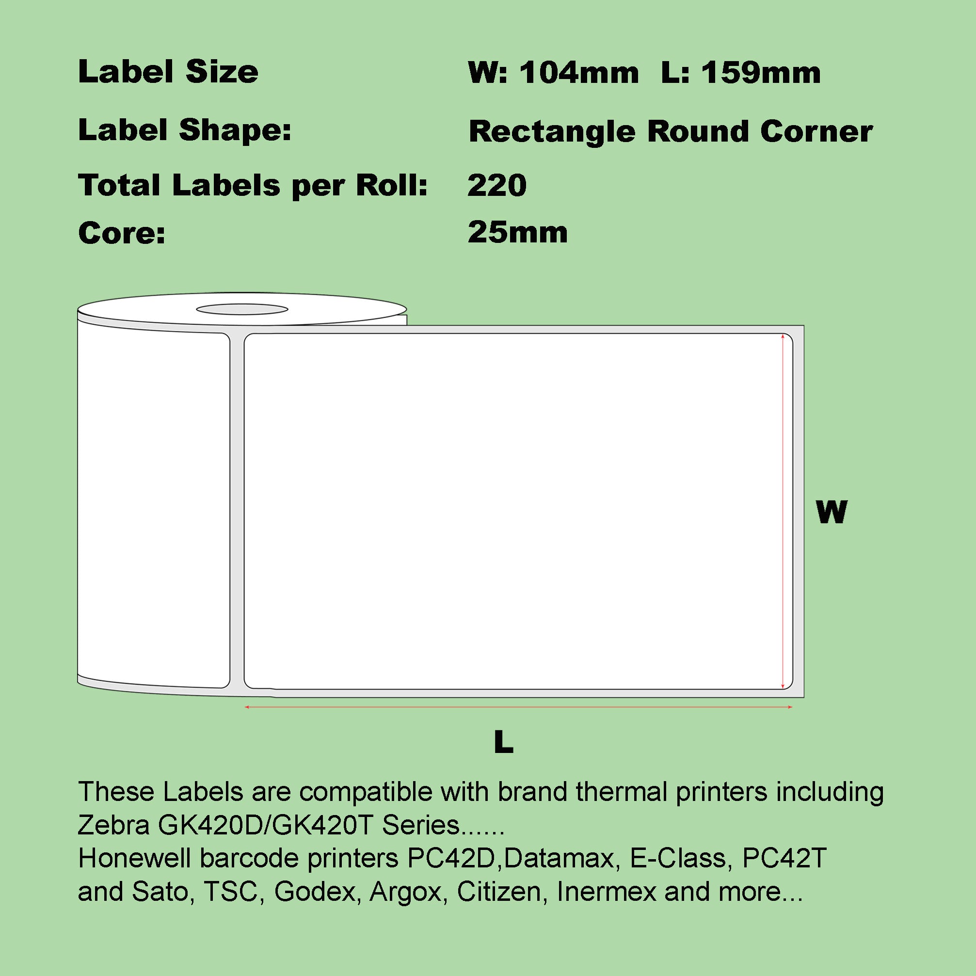 104mm x 159mm Direct Thermal Permanent Orange Label,220 Labels Per Roll 25mm Core