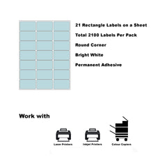 A4 Format Rectangle Light Blue 63.5 x 38.1mm Labels 21 Labels Per Sheet-100 Sheets