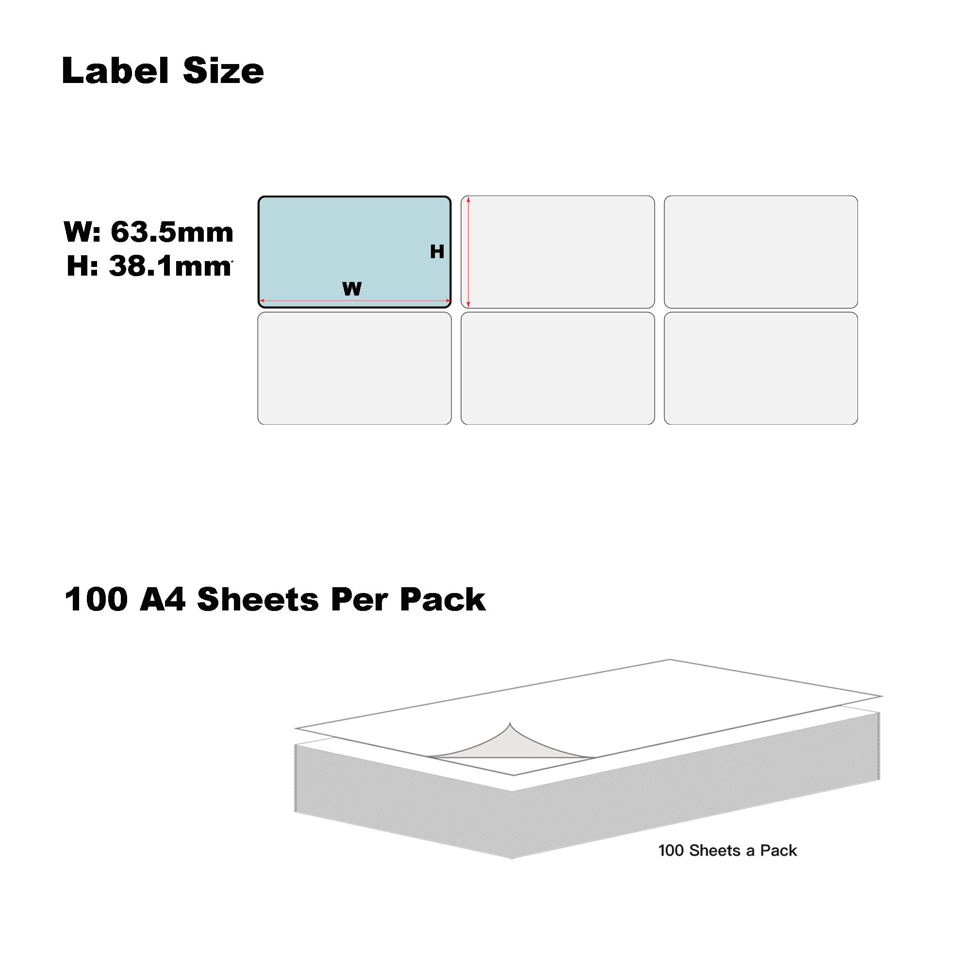 A4 Format Rectangle Light Blue 63.5 x 38.1mm Labels 21 Labels Per Sheet-100 Sheets