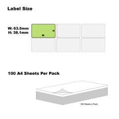 A4 Format Rectangle Light Green Labels 63.5x38.1mm 21 Labels Per Sheet--100 Sheets