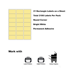 A4 Format Rectangle Yellow Labels 63.5x38.1mm 21 Labels Per sheet--100 Sheets