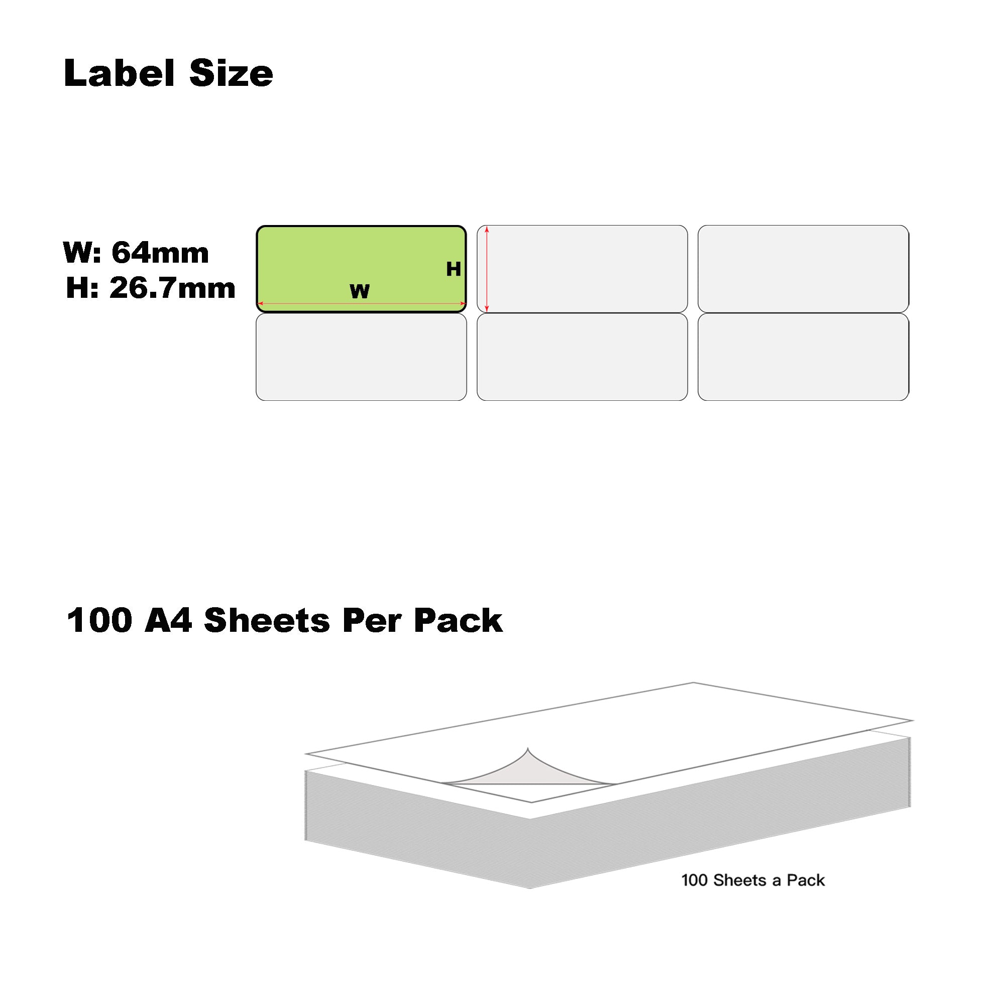 A4 Format Rectangle Light Green Labels 64 x 26.7mm 30 Labels Per Sheet-100 Sheets