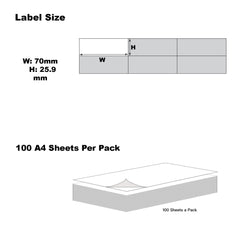 A4 Format Rectangle Labels 70 x 25 mm 33 Labels Per Sheet-100 Sheets