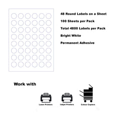 A4 Format Round Labels Diameter 25mm 48 Labels Per Sheet-100 Sheets
