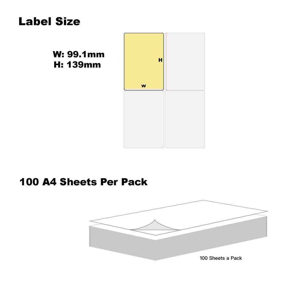 A4 Format Rectangle Yellow 139 x 99.1mm Labels 4 Labels Per Sheet-100 ...