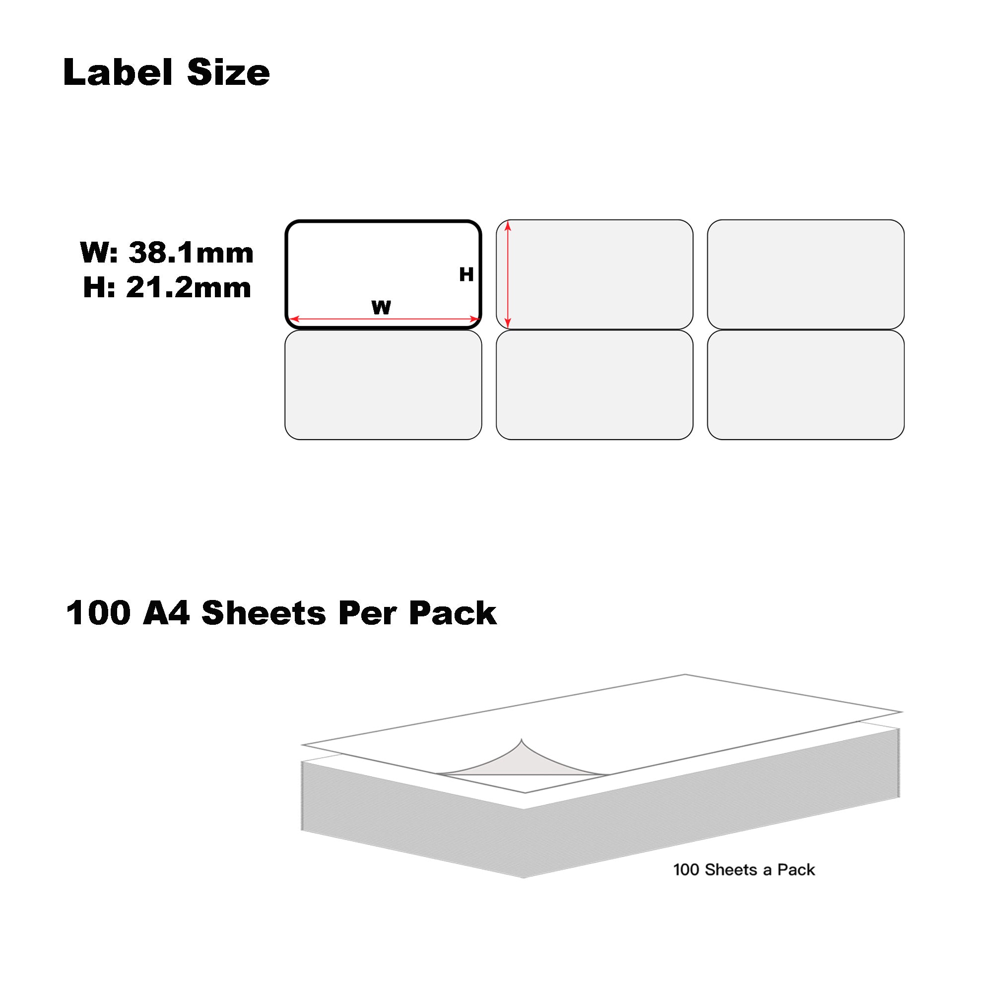 A4 Format Rectangle White Removable Labels 38.1 x 21.2mm 65 Labels Per Sheet-100 Sheets