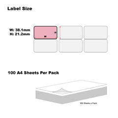 A4 Format Rectangle Light Pink Labels 38.1 x 21.2mm 65 Labels Per Sheet-100 Sheets