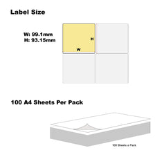 A4 Format Rectangle Yellow 99.1 x 93.1mm Label 6 Labels Per Sheet-100 Sheets