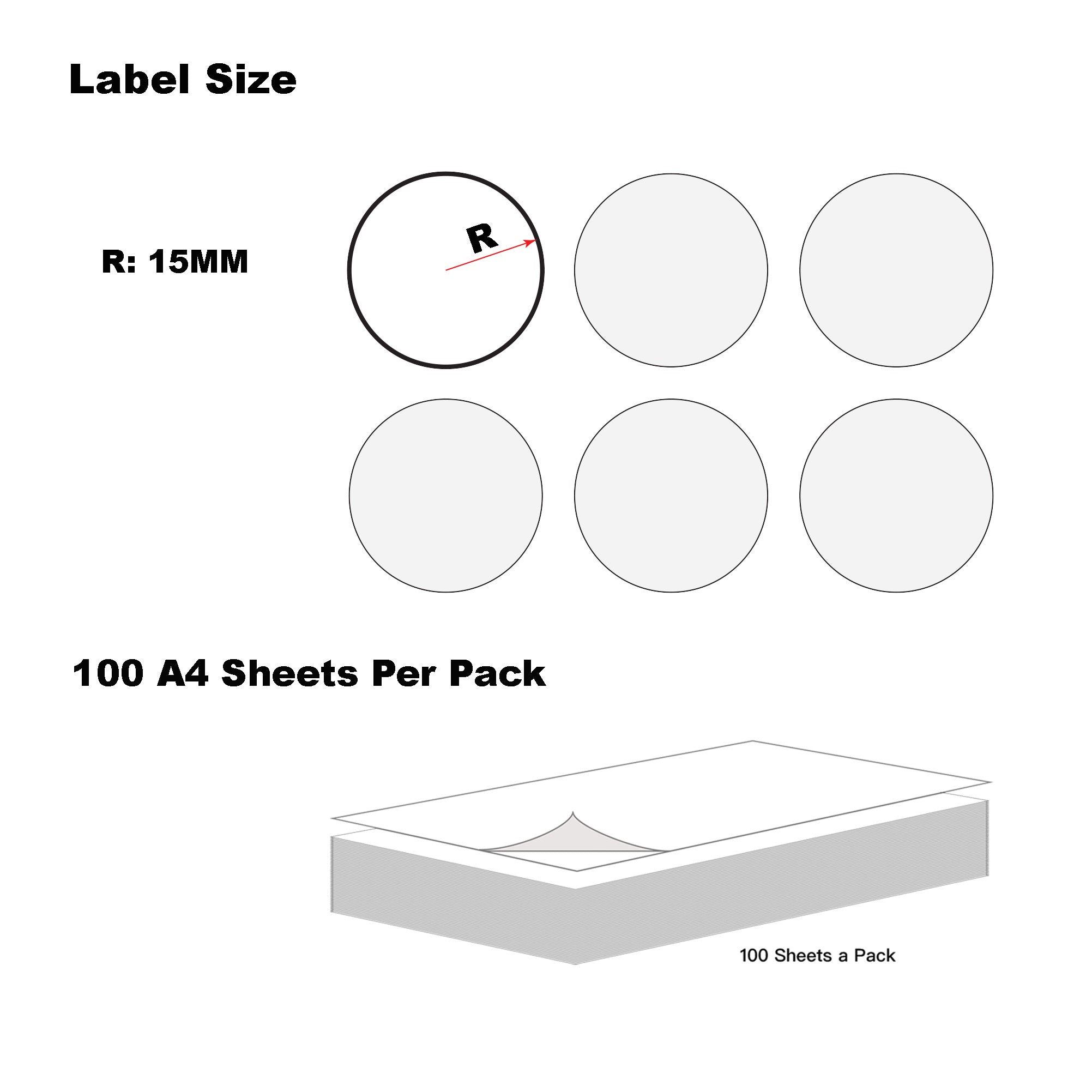 A4 Format Round Labels  Diameter 30mm 40 Labels Per Sheet-100 Sheets
