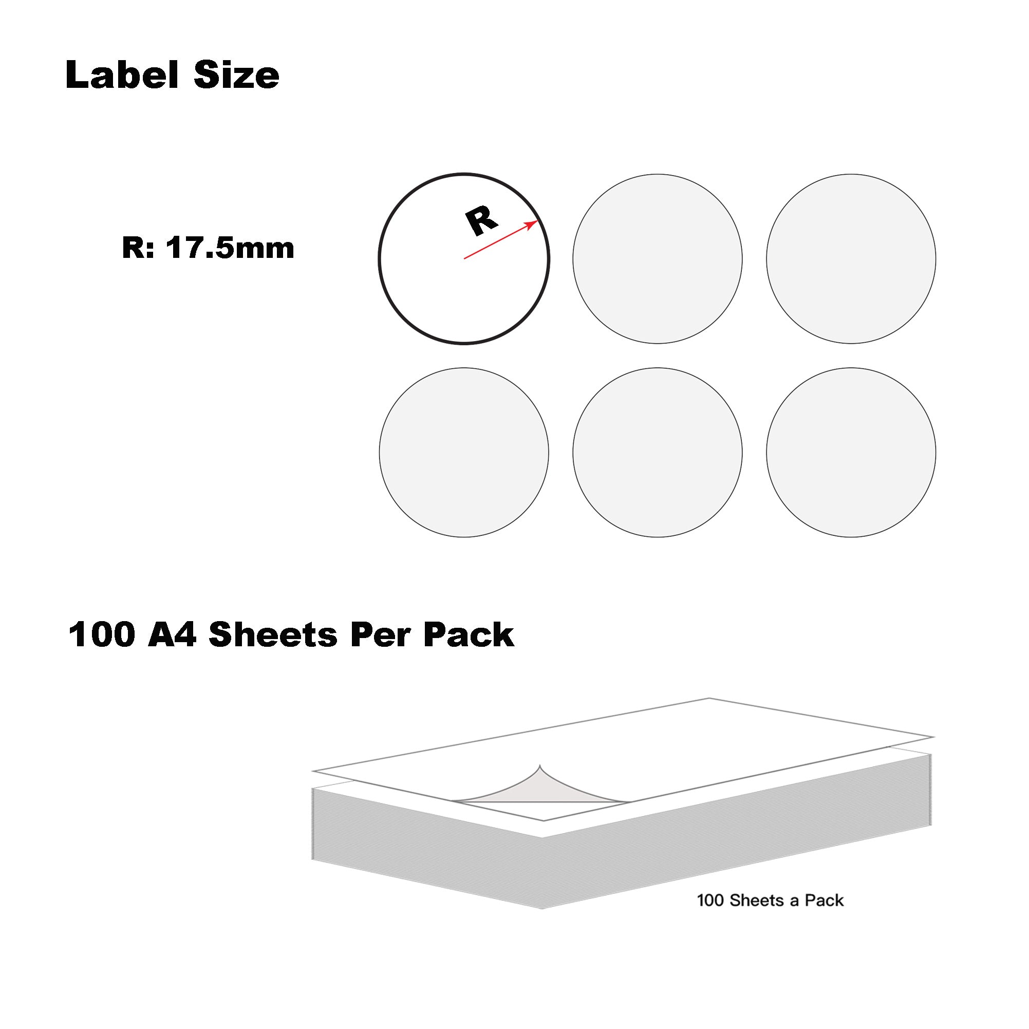A4 Format Round Labels  Diameter 35mm 35 Labels Per Sheet-100 Sheets