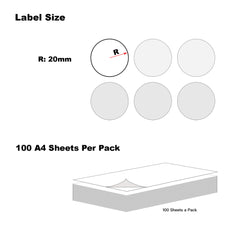 A4 Format Round Labels  Diameter 40mm 24 Labels Per Sheet-100 Sheets