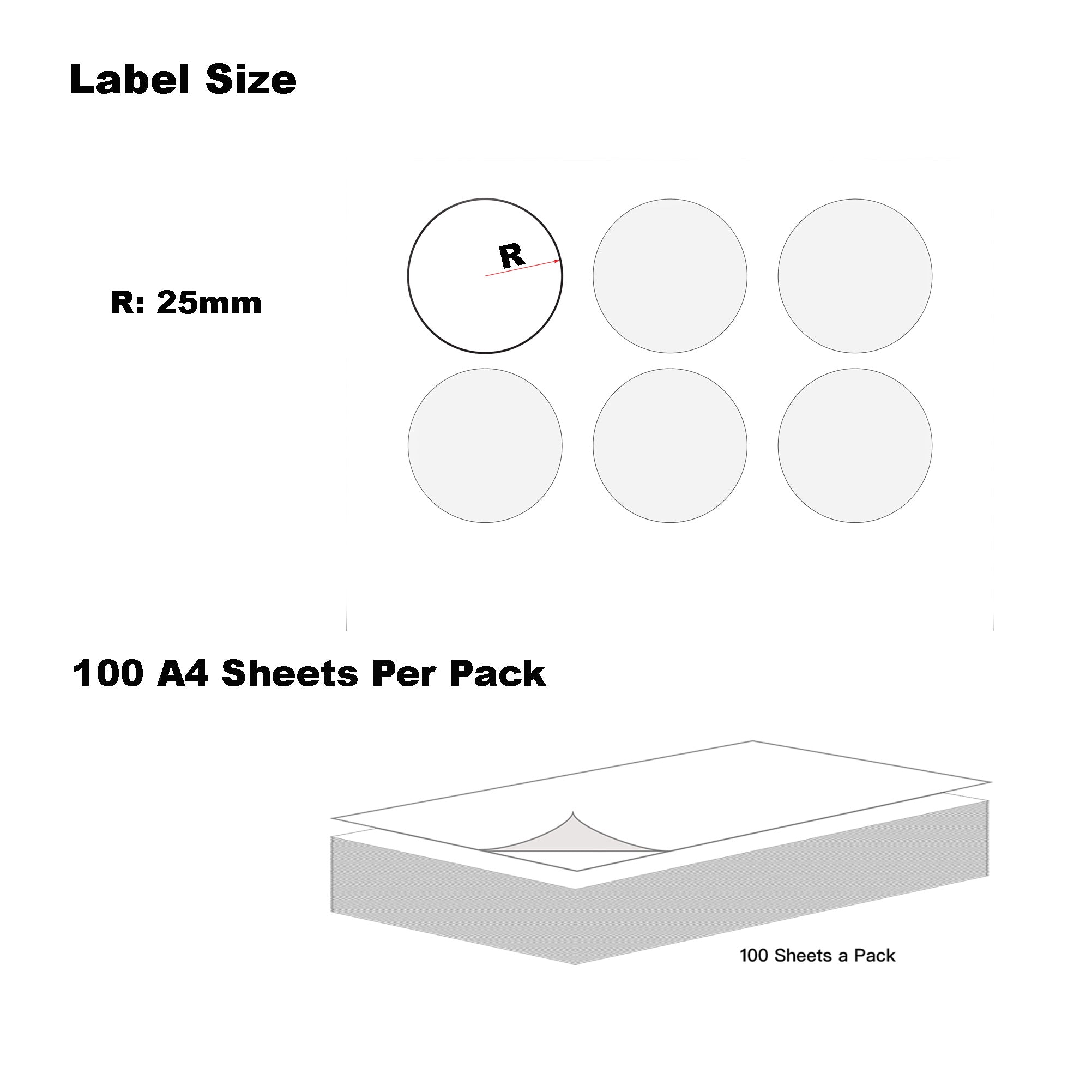 A4 Format Round Labels  Diameter 50mm 15 Labels Per Sheet-1000 Sheets