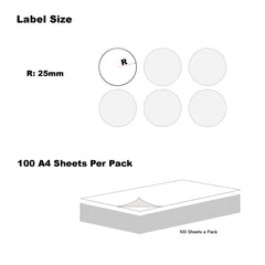 A4 Format Round Labels  Diameter 50mm 15 Labels Per Sheet-300 Sheets