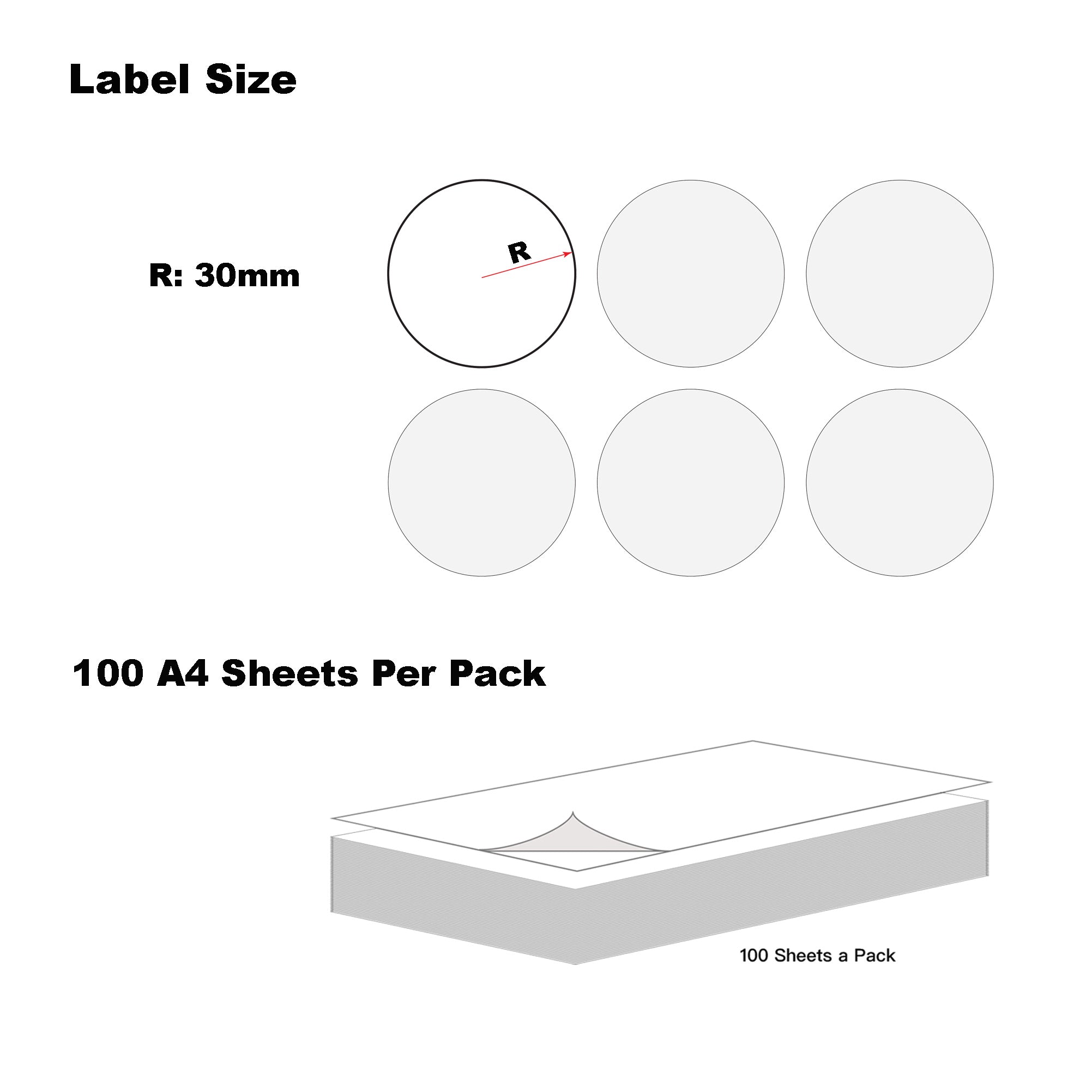 A4 Format Round Labels  Diameter 60mm 12 Labels Per Sheet-300 Sheets