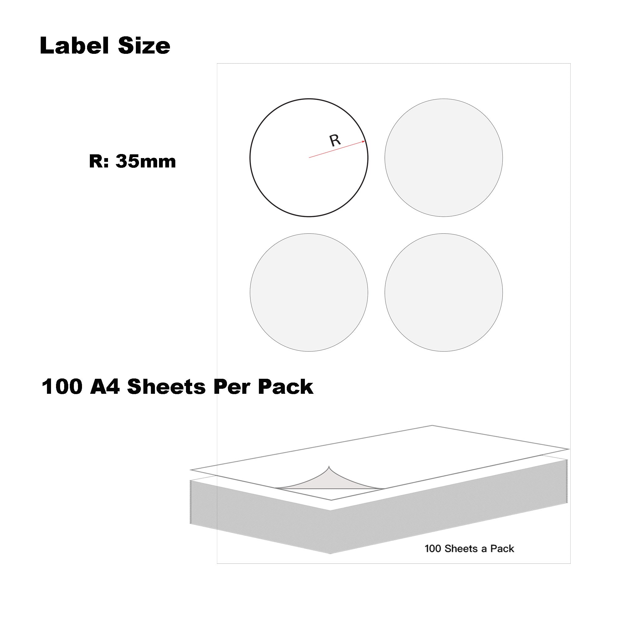 A4 Format Round Labels  Diameter 70mm 6 Labels Per Sheet-1000 Sheets