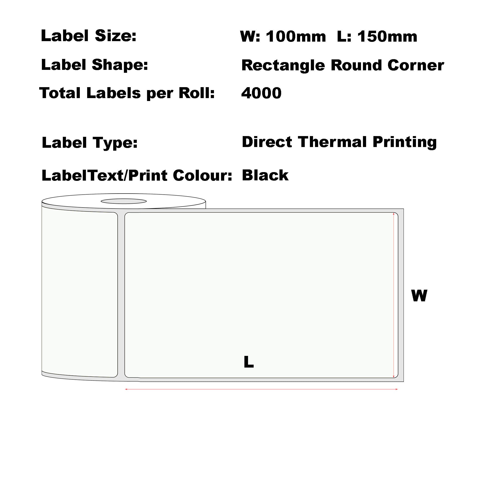 Fanfold 100mm x 150mm (4"x6") Direct Thermal Permanent Label, Perforated,4000 Labels Per Carton, 2 Labels/Fold-4 Cartons