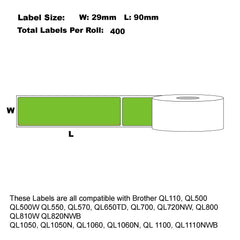 Compatible Brother DK-11201 Green Refill Labels 29mm X 90mm 400 Labels Per Roll