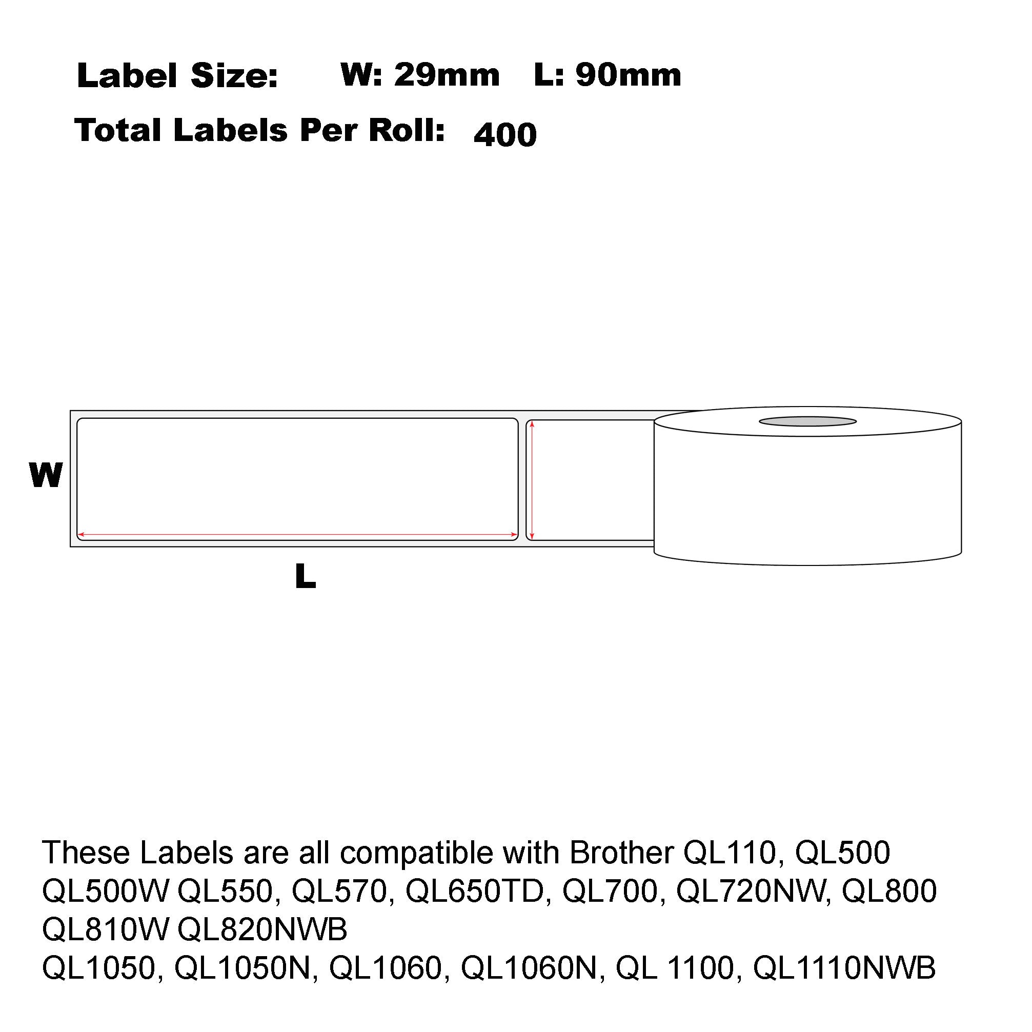 5+1 Compatible Brother DK-11201 White Refill Labels 29mm x 90mm 400 Labels Per