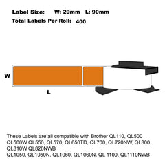 Compatible Brother DK-11201 Orange Labels 29mm x 90mm 400 Labels Per Roll