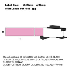 48x Compatible Brother DK-11201 Pink Labels Standard Address 29mm X 90mm 400L