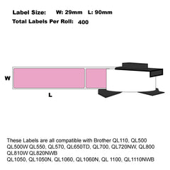 6x Compatible Brother DK-11201 Pink  Labels Die-Cut Standard Address WF 29mm X 90mm 400L