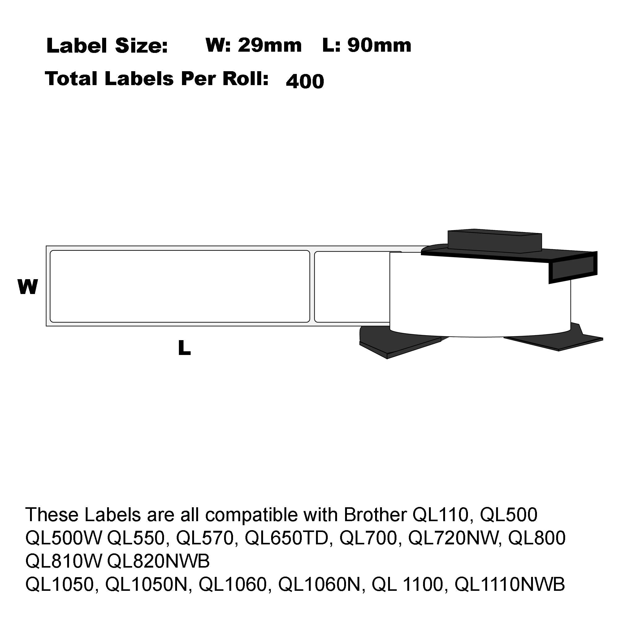 12x Compatible Brother DK-11201 Green Labels Die-Cut Standard Address Green WF 29mm x 90mm 400L