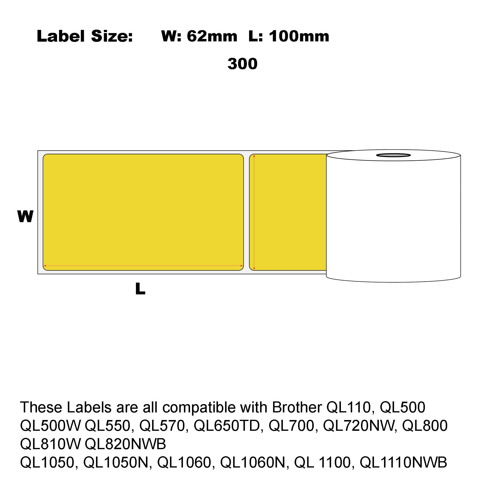 24x Compatible Brother DK-11202 Yellow Refill Labels 62mm x 100mm 300 Labels Per Roll