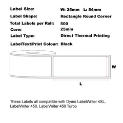 Compatible Dymo 11352 25mm x 54mm White Labels-100 Rolls Bulk Buy