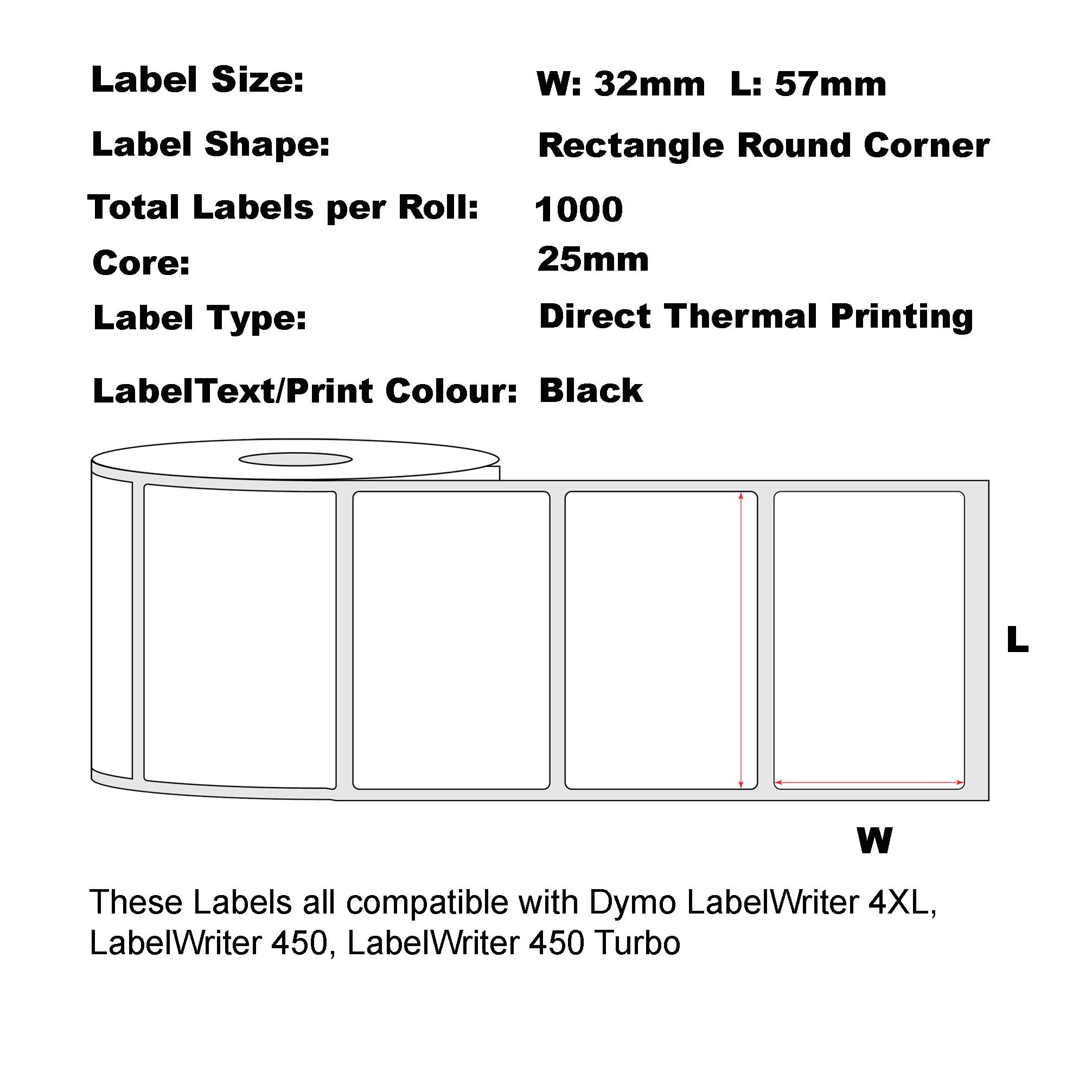 Compatible Dymo 11354 57mm x 32mm Multipurpose White Labels-50 Rolls Bulk Buy