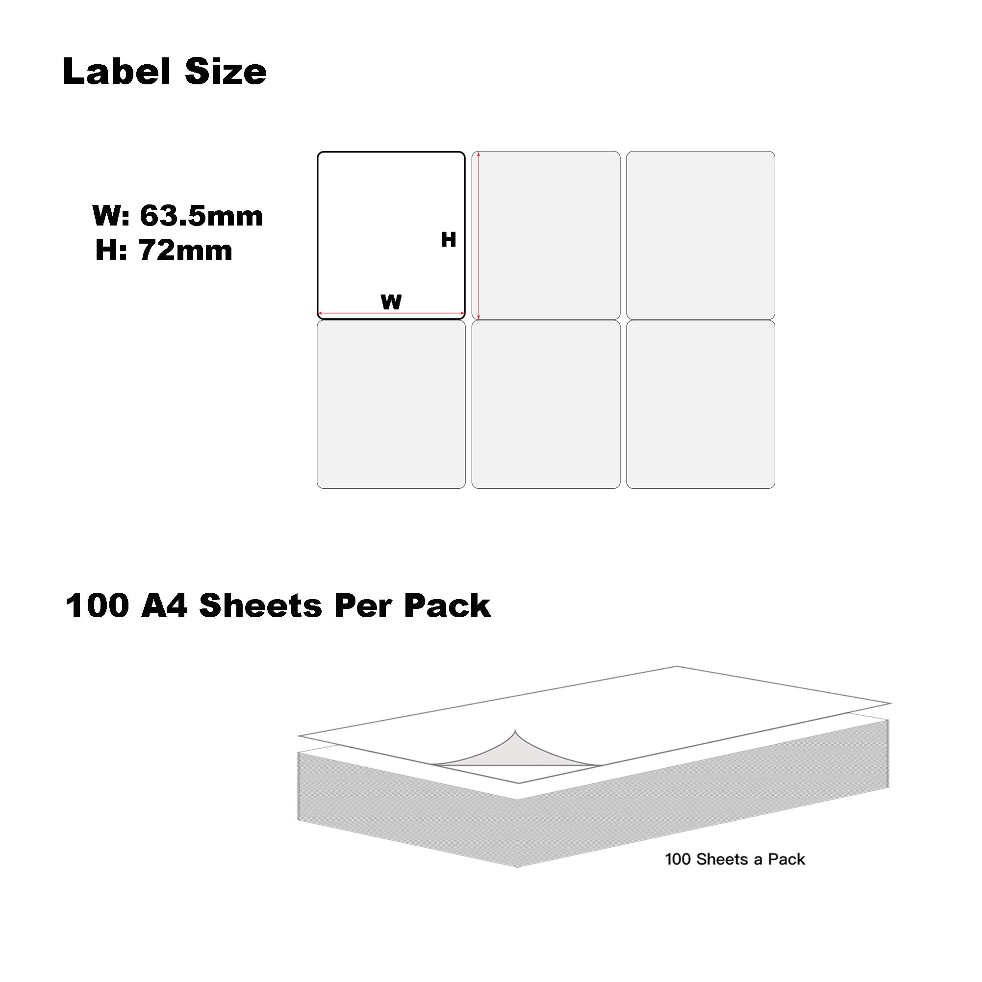 A4 Format Rectangle Labels 63.5 x 72mm 12 Labels Per Sheet-100 Sheets