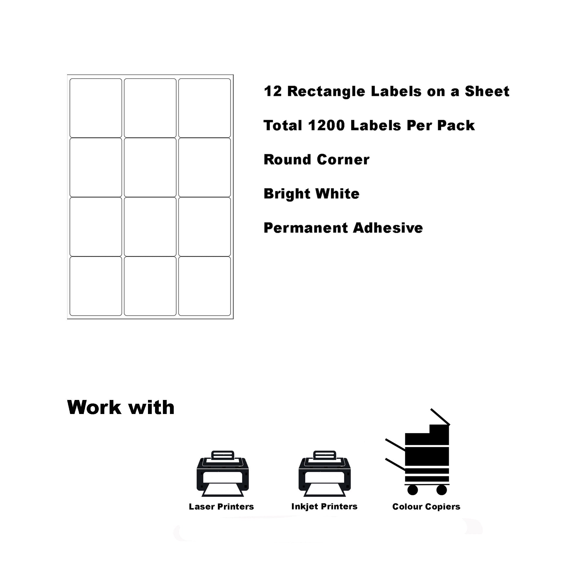 A4 Format Rectangle Labels 63.5 x 72mm 12 Labels Per Sheet-200 Sheets