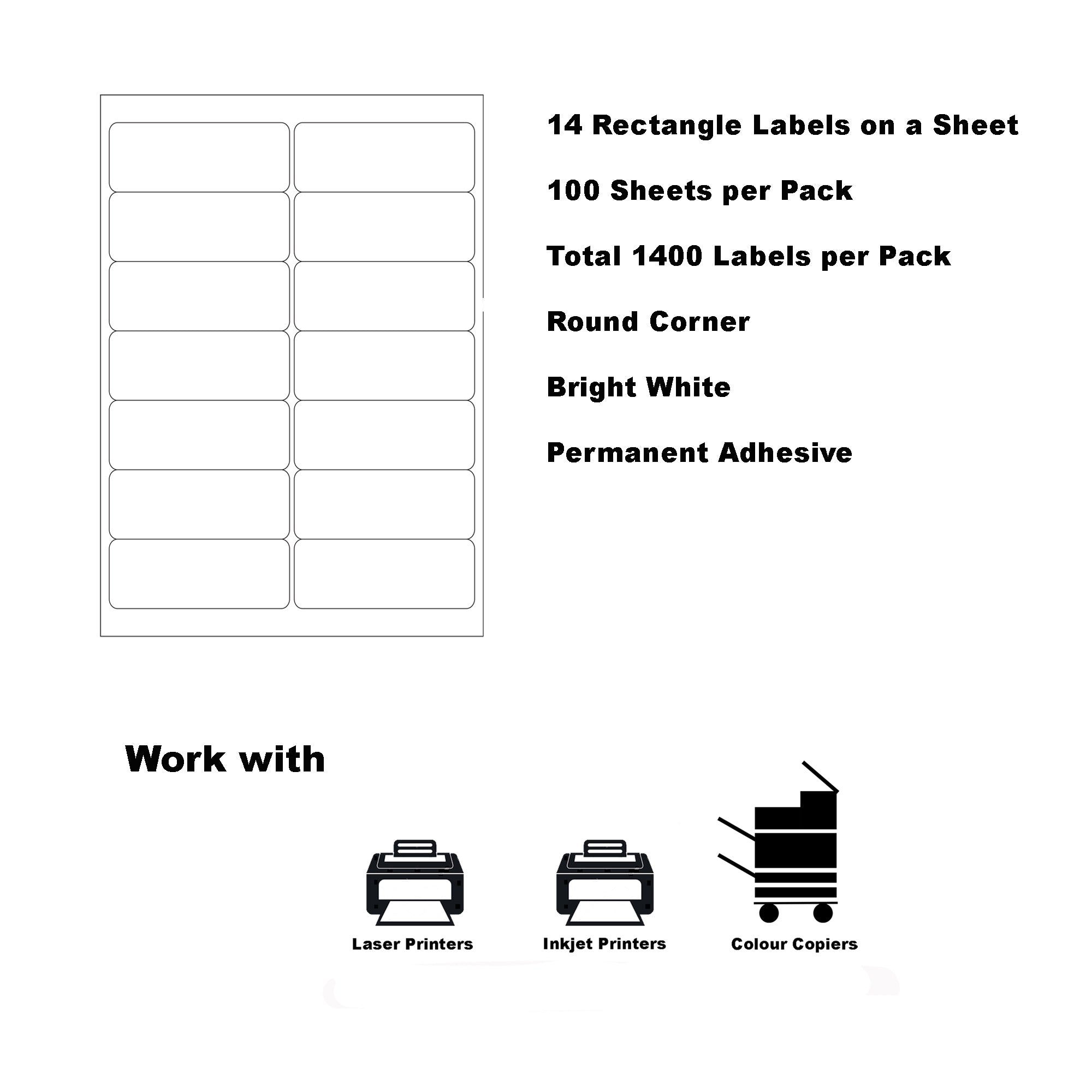 A4 Format Rectangle Labels 99.1 x 38.1mm 14 Labels Per Sheet-500 Sheets