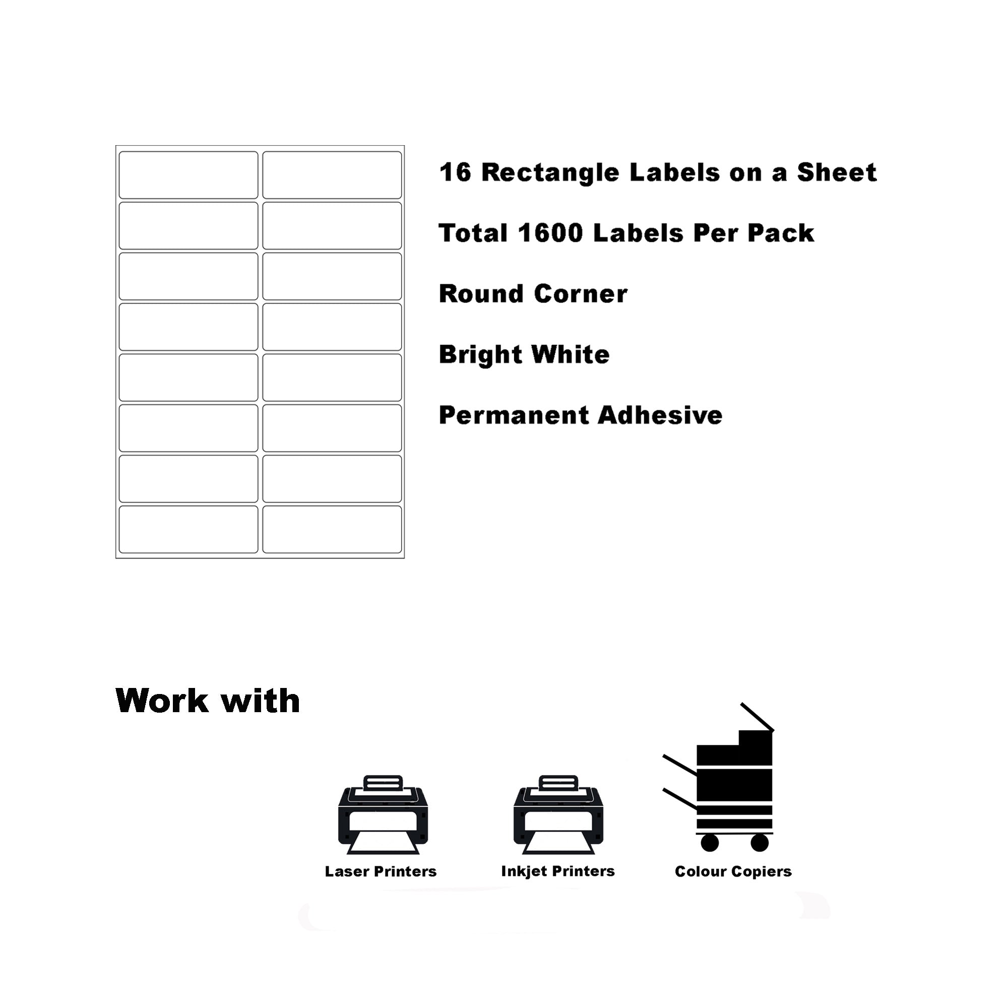 A4 Format Rectangle Labels 99.1 x 34mm 16 Labels Per Sheet-100 Sheets