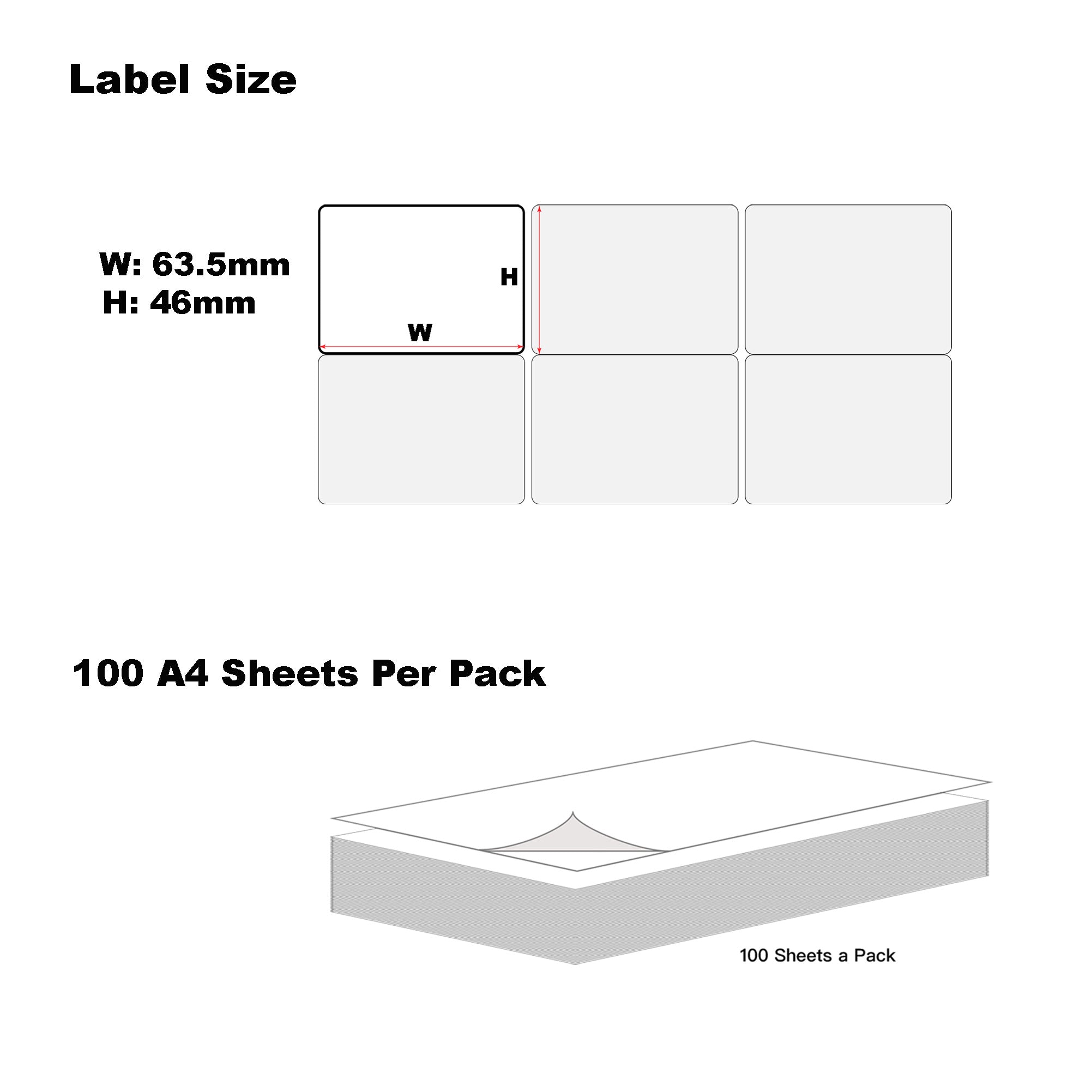 A4 Format Rectangle Labels 63.5 x 46mm 18 Labels Per Sheet-100 Sheets