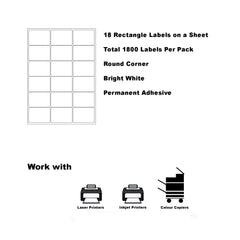 A4 Format Rectangle Labels 63.5 x 46mm 18 Labels Per Sheet-200 Sheets