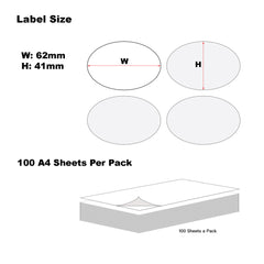 A4 Format Oval Labels 63.5 x 42.3mm 18 Labels Per Sheet-100 Sheets