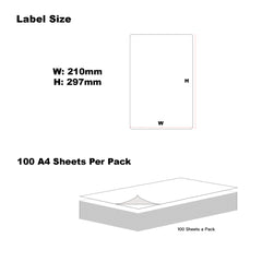 A4 Format Rectangle Labels 199.6 x 289.1mm 1 Labels Per Sheet-100 Sheets