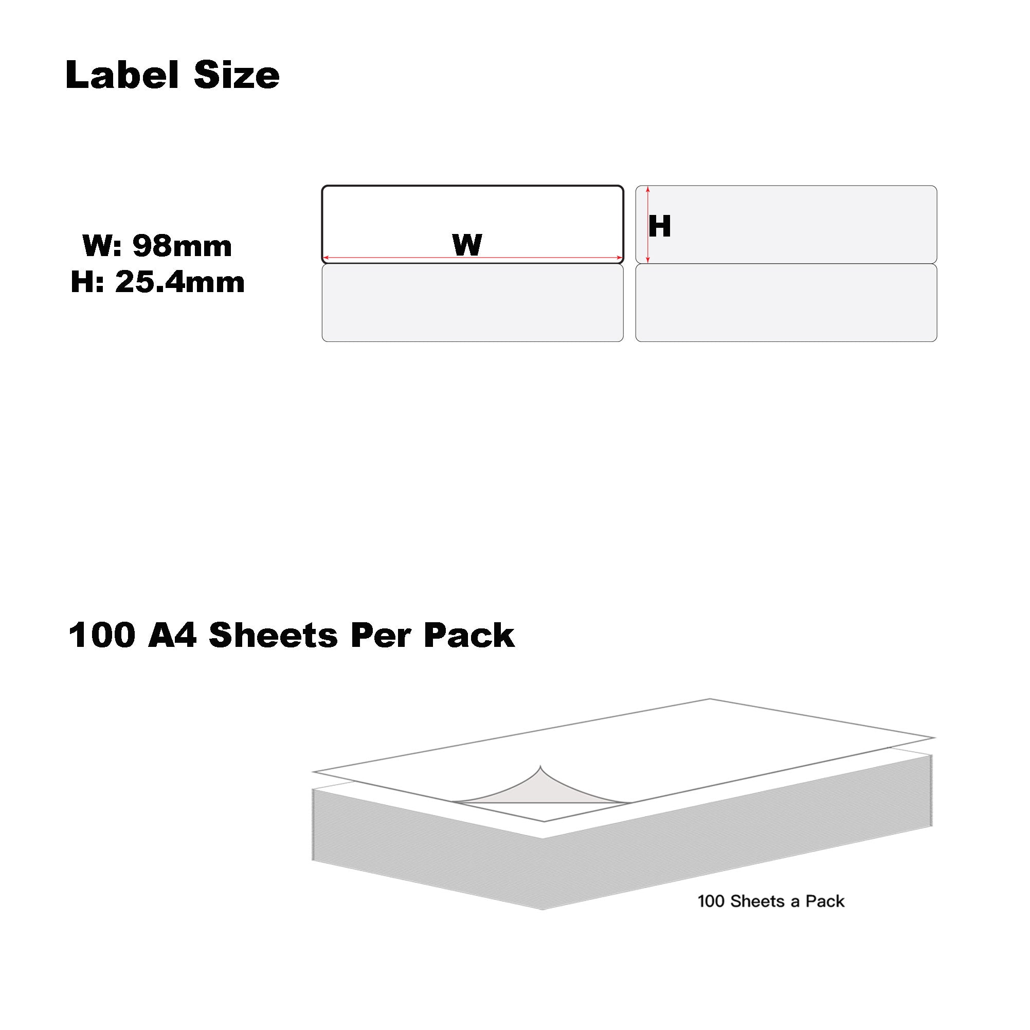 A4 Format Rectangle Labels 98 x 25.4mm 20 Labels Per Sheet-1000 Sheets