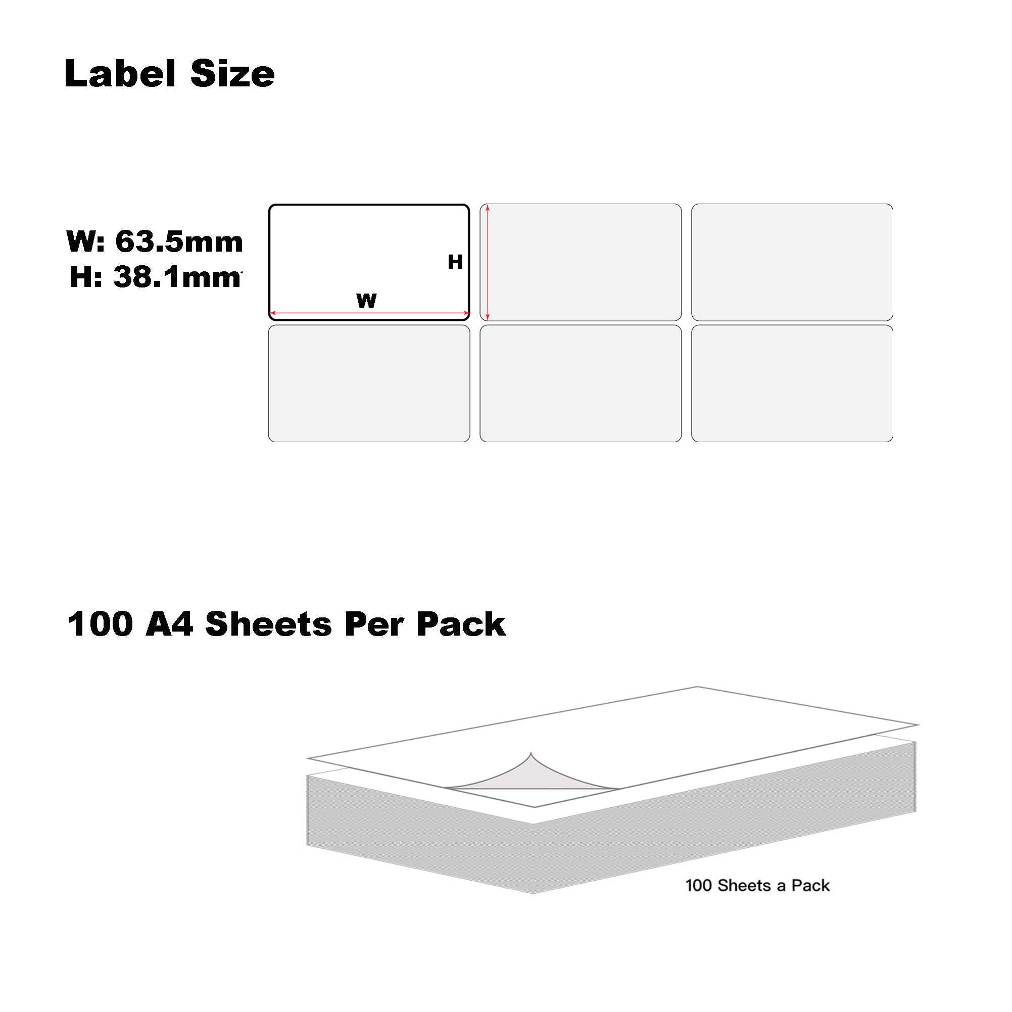 A4 Format Rectangle Labels 63.5 x 38.1mm 21 Labels Per Sheet-200 Sheets