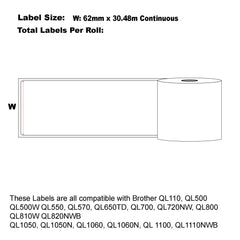 Compatible Brother DK-22205 Refill label 62mm x 30.48m Continuous Length-50 Rolls Bulk Buy