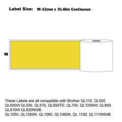 6x Compatible Brother DK-22205 Yellow Refill labels Continuous Length 62mm x 30.48m
