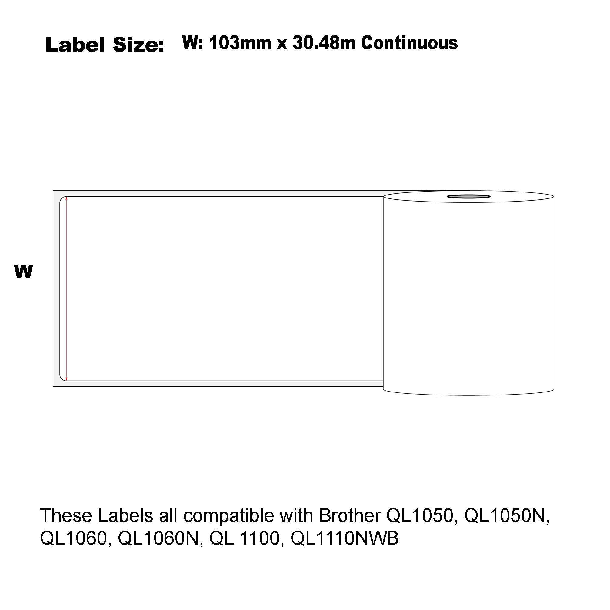 Compatible Labels for Brother DK-22246 Continuous Length Refill Paper Labels 103mm x 30.48m 20+2