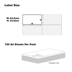A4 Format Rectangle Labels 63.5 x 33.9mm 24 Labels Per Sheet-1000 Sheets